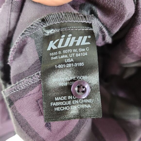 KUHL Top Womens XS Purple Black Plaid Flannel Rukus 1/2 Button Down Shirt Cabin - Picture 9 of 9